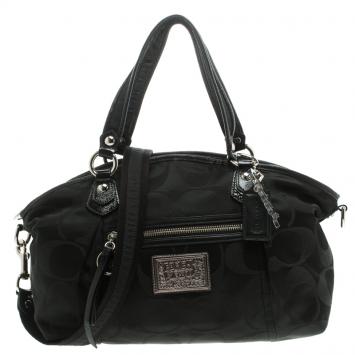 Pre Owned Coach Black Signature Canvas Poppy Satchel