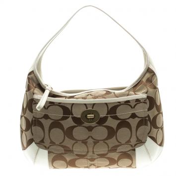 Pre Owned Coach Beige/White Signature Canvas Ergo Hobo