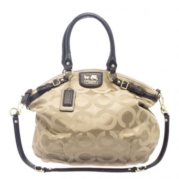 Pre Owned Coach Beige Signature Fabric Lindsey Shoulder Bag