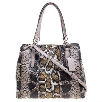 Pre Owned Coach Multicolor Python Embossed Leather Convertible Tote