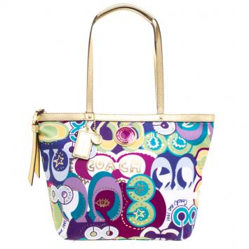 Pre Owned Coach Multicolor Canvas Poppy Tote