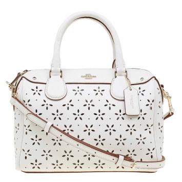 Pre Owned Coach White Leather Mini Laser Cut Bennett Satchel 