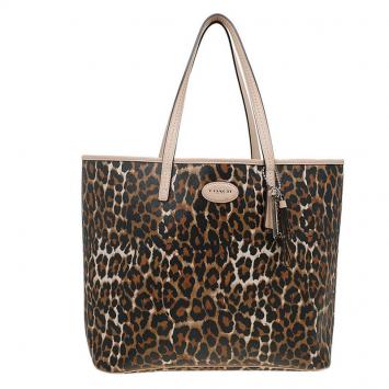 Pre Owned Coach Brown Leopard Print Coated Canvas Metro Ocelot Tote