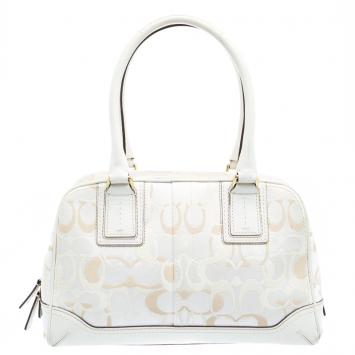 Pre Owned Coach White Fabric and Leather Hampton Satchel