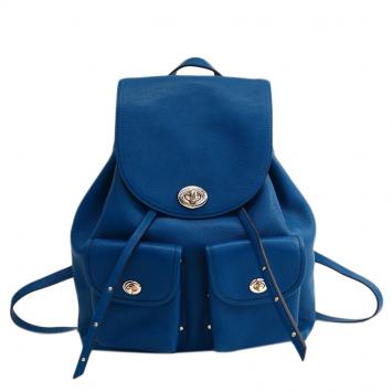 Pre Owned Coach Blue Refined Pebble Leather Turnlock Tie Rucksack Backpack