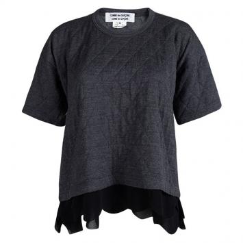 Pre Owned Comme des Garcons Grey Wool Quilted Scallop Hem Detail Top M