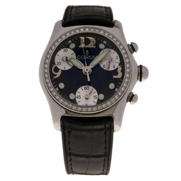 Pre Owned Corum Black Stainless Steel Diamond Bubble Women's Wristwatch 34MM