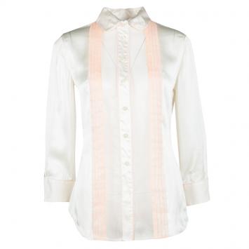 Pre Owned D&G Cream Silk Contrast Pintuck Detail Long Sleeve Shirt S