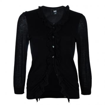 Pre Owned D&G Black Ruffle Detail Cardigan M