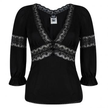 Pre Owned D&G Black Lace Detail Long Sleeve Top S
