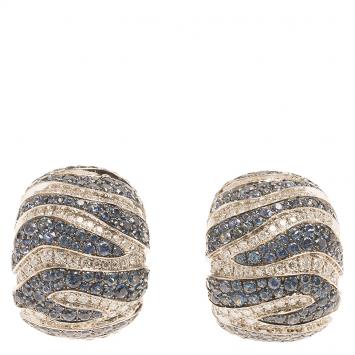 Pre Owned De Grisogono Diamonds and Blue Sapphire White Gold Earrings