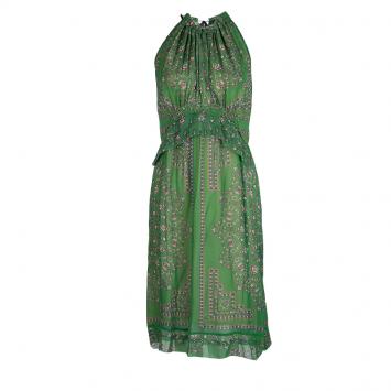 مملوكة مسبقًا Derek Lam Green Printed Ruffle Detail Halter Dress S