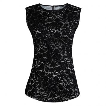 Pre Owned Derek Lam Black Lace Overlay Sleeveless Top L