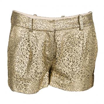 Pre Owned Diane Von Furstenberg Gold Naples Laser Cut Leather Shorts S
