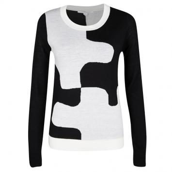 Pre Owned Diane Von Furstenberg Monochrome Wool Daphne Sweater L