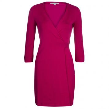 Pre Owned Diane von Furstenberg New Julian Two Mini Pink Dahlia Wrap Dress S