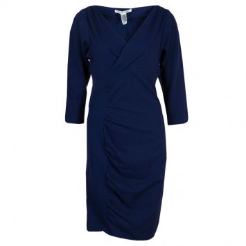 Pre Owned Diane Von Furstenberg Purple Knit Ruched Side Basuto Dress M