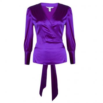 Pre Owned Diane Von Furstenberg Purple Silk Wraparound Long Sleeve Ariana Blouse L