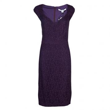 مملوكة مسبقًا Diane Von Furstenberg Purple Lace Cap Sleeve Katrina Dress L