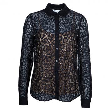 مملوكة مسبقًا Diane Von Furstenberg Black Lace Colette Embellished Top S
