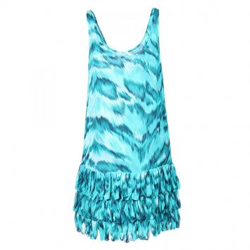 Pre Owned Diane Von Furstenberg Turquoise Tiger Print Sleeveless Dress M