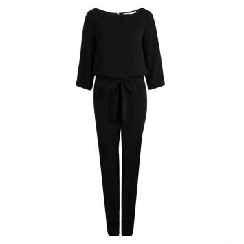 Pre Owned Diane Von Furstenberg Black Long Sleeve Belted Gwynne Jumpsuit S