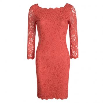 مملوكة مسبقًا Diane Von Furstenberg Red Hot Coral Zarita Lace Dress S