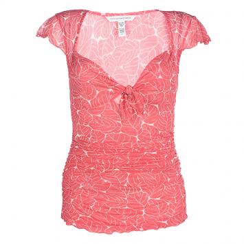 مملوكة مسبقًا Diane Von Furstenberg Pink Abstract Print Silk  Ruched Tommy Top M