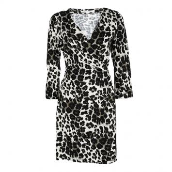 Pre Owned Diane Von Furstenberg Snow Leopard Print New Julian Two Mini Wrap Dress M