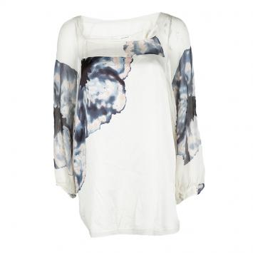 مملوكة مسبقًا Diane Von Furstenberg Cream Poppy Print Silk Oversized Blouse XL
