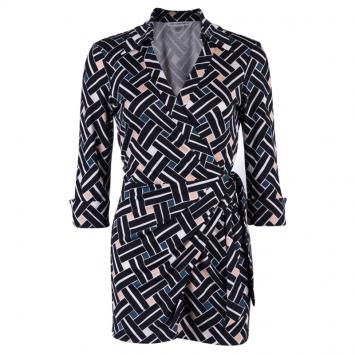 Pre Owned Diane Von Furstenberg Printed Long Sleeve Skylar PlaySuit M