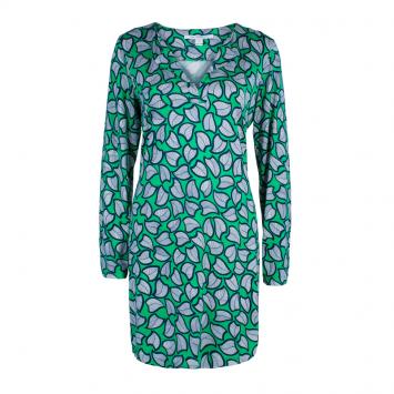 Pre Owned Diane von Furstenberg Leaf Print Long Sleeve Reina Dress L