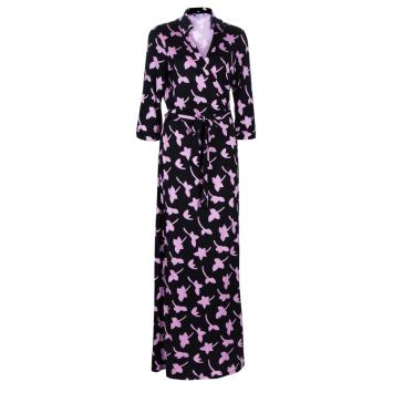 Pre Owned Diane von Furstenberg Black Printed Abigail Maxi Wrap Dress XL