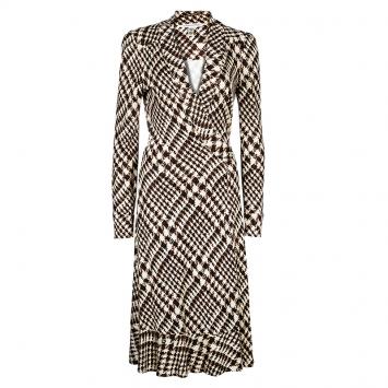 Pre Owned Diane Von Furstenberg Boka Brown Print Wrap Dress L
