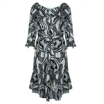 Pre Owned Diane von Furstenberg Monochrome Print Silk Alberta Dress M