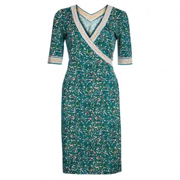 Pre Owned Diane von Furstenberg Turquoise Print Silk Wrap Dress S