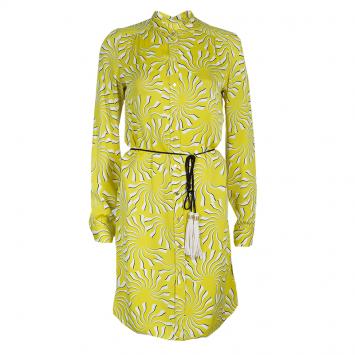 Pre Owned Diane von Furstenberg Yellow Print Tassel Tie-up Tunic Dress M