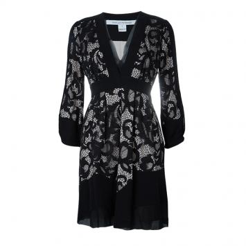 Pre Owned Diane von Furstenberg Black Lace Detail Long Sleeve Dress S