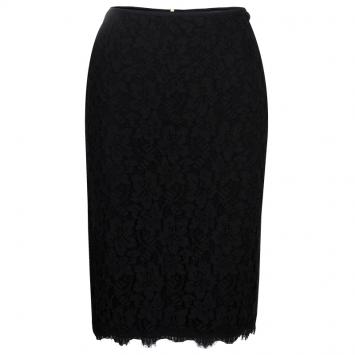 Pre Owned Diane Von Furstenberg Black Lace Scalloped Bottom Scotia Skirt L
