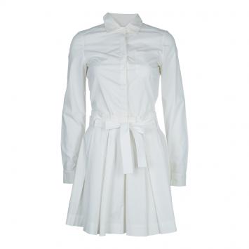 Pre Owned Diane Von Furstenberg White Long Sleeve Belted Montana Shirt Dress S