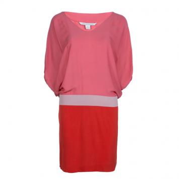 Pre Owned Diane von Furstenberg Pink Colorblock Silk Edna Dress S