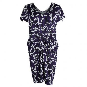 Pre Owned Diane Von Furstenberg Multicolor Printed Silk Jersey Draped Nobuko Dress M