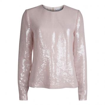 Pre Owned Diane von Furstenberg Peach Sequin Embellished Menaro Blouse M