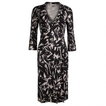 Pre Owned Diane von Furstenberg Leaf Printed Silk Jersey Justin Wrap Dress S
