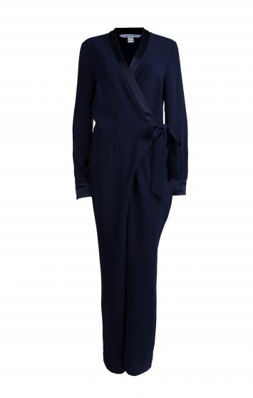 Pre Owned Diane von Furstenberg Navy Blue Margot Wrap Jumpsuit L