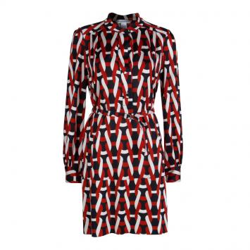مملوكة مسبقًا Diane von Furstenberg Orange Chain Print Full Sleeve Dress L