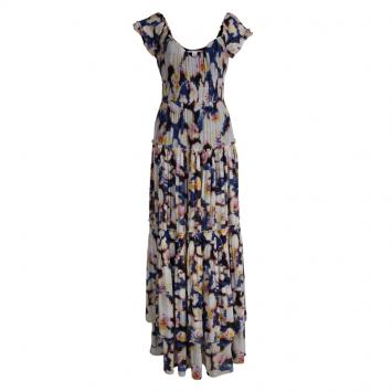 مملوكة مسبقًا Diane Von Furstenberg  Abstract Print Smocking Detail Claudie Maxi Dress M