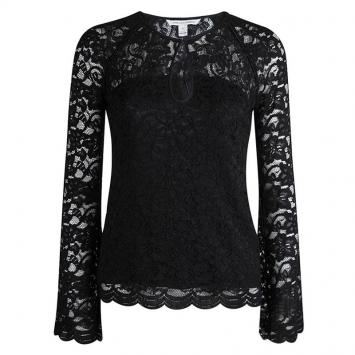 مملوكة مسبقًا Diane von Furstenberg Black Lace Long Sleeve Gadie Top XS