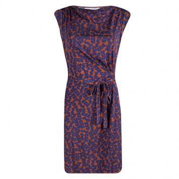 Pre Owned Diane Von Furstenberg Orange Printed Silk Jersey Amberlin Dress M