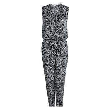 Pre Owned Diane Von Furstenberg Rawena Monochrome Printed Silk Jumpsuit M